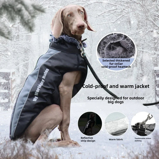 Winter Dog Clothes Warm Cozy Waterproof Outdoor Camping Jacket Coat High Neck Adjustable Harness Waistcoat Reflective Dog Cotton