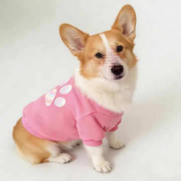 1pc Cute Paw Print Pet Sweatshirt for Dogs & Cats - Soft Pink Pullover with Ribbed Cuffs, Striped Paw Design