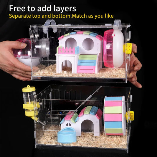 Acrylic Hamster Cage 2-Layer Small Pet House For Dwarf Hamsters Small Pet House Hamster Cage Small Animal Cage With Accessories