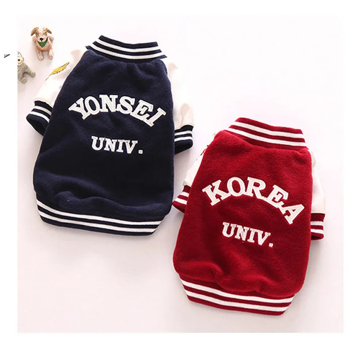 Autumn and Winter Lamb Wool Baseball Shirt Cute Striped Jacket Pet Hoodie Thick Leather Sleeves Embroidered Dog Puppy Clothes