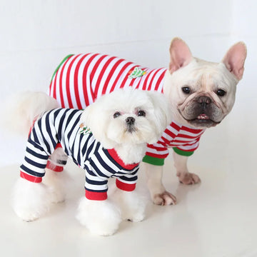 Pet Christmas Striped Pajamas Four Legged Clothes Autumn Winter Jumpsuit Dog Four Legged Pants Cat Clothes Pet Clothes