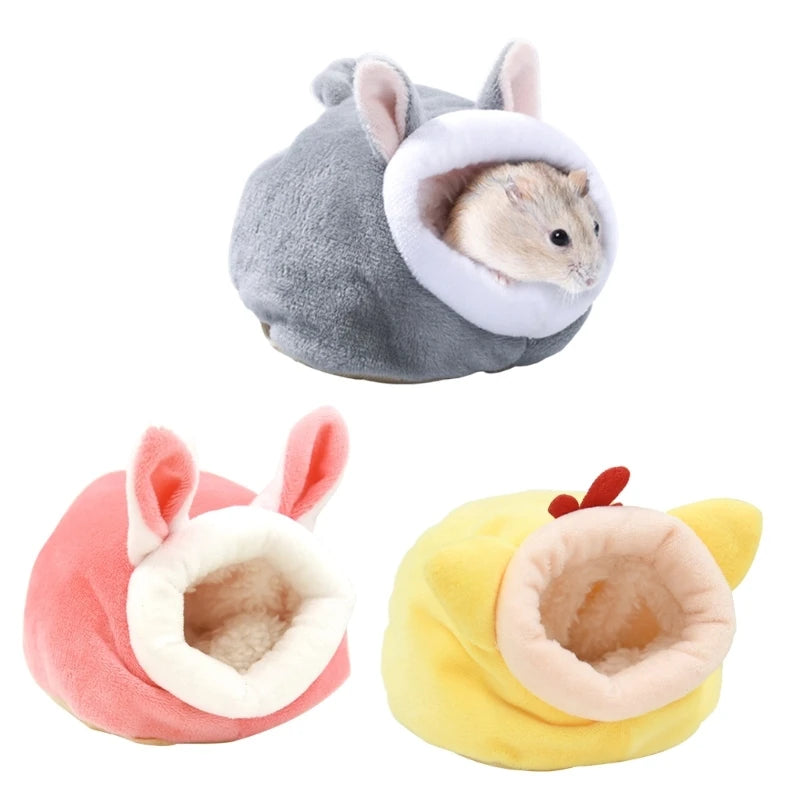 Y1UB Cartoon Small Pet Bed Winter Hamster Cage Animal Comfortable Plushy Cage