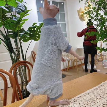 Elegant Warm Sphynx Cat Turtleneck Sweater Hairless Cat Clothes Soft Winter Coat Thickening Sweet Fleece Jumpsuit for Kittens