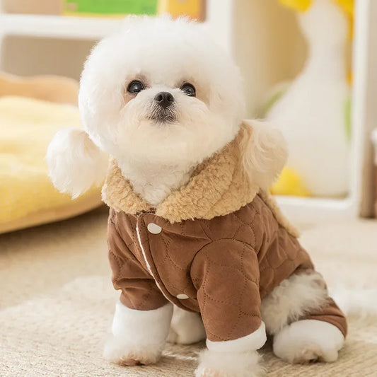 Autumn Winter Dog Jumpsuit Warm Plush Hooded Jacket Pocket Traction Four Legged Cotton Coat Teddy Bear Small Dog Pet Clothes