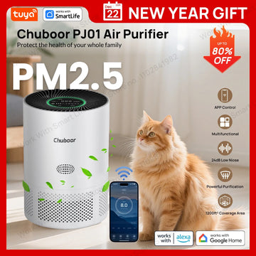 EU Tuya Smart Mini Air Purifier for Bedroom:40㎡/430Sq.Ft,App/Alexa,PM2.5,24dB Sleep,H13 Filter,Pet Hair/Odors/Smoke/Pollen White