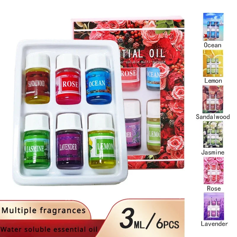 6pcs/set Essential Oils Gift Box Aroma Diffuser Air Humidifier Water-soluble Air Freshener Scents Fragrance Car Perfume Refill