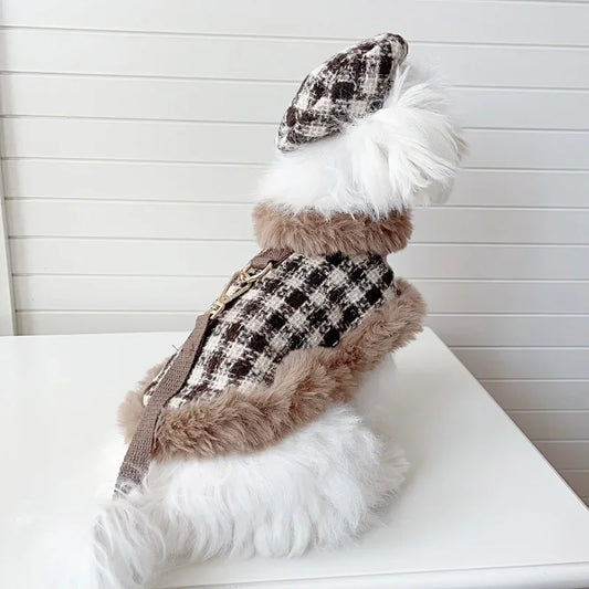 Pet Coarse Woolen Cape Pet Cape Plush Lace Cape Cat Chest Strap Traction Rope Dog Coat Puppy Clothes Dog Clothes for Small Dogs