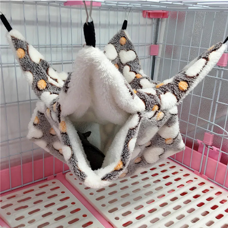 Small Pet Hammock Double-Layer Plush Soft Winter Warm Hanging Nest Small Pets Hamster Squirrel Chinchilla House Sleeping Bed