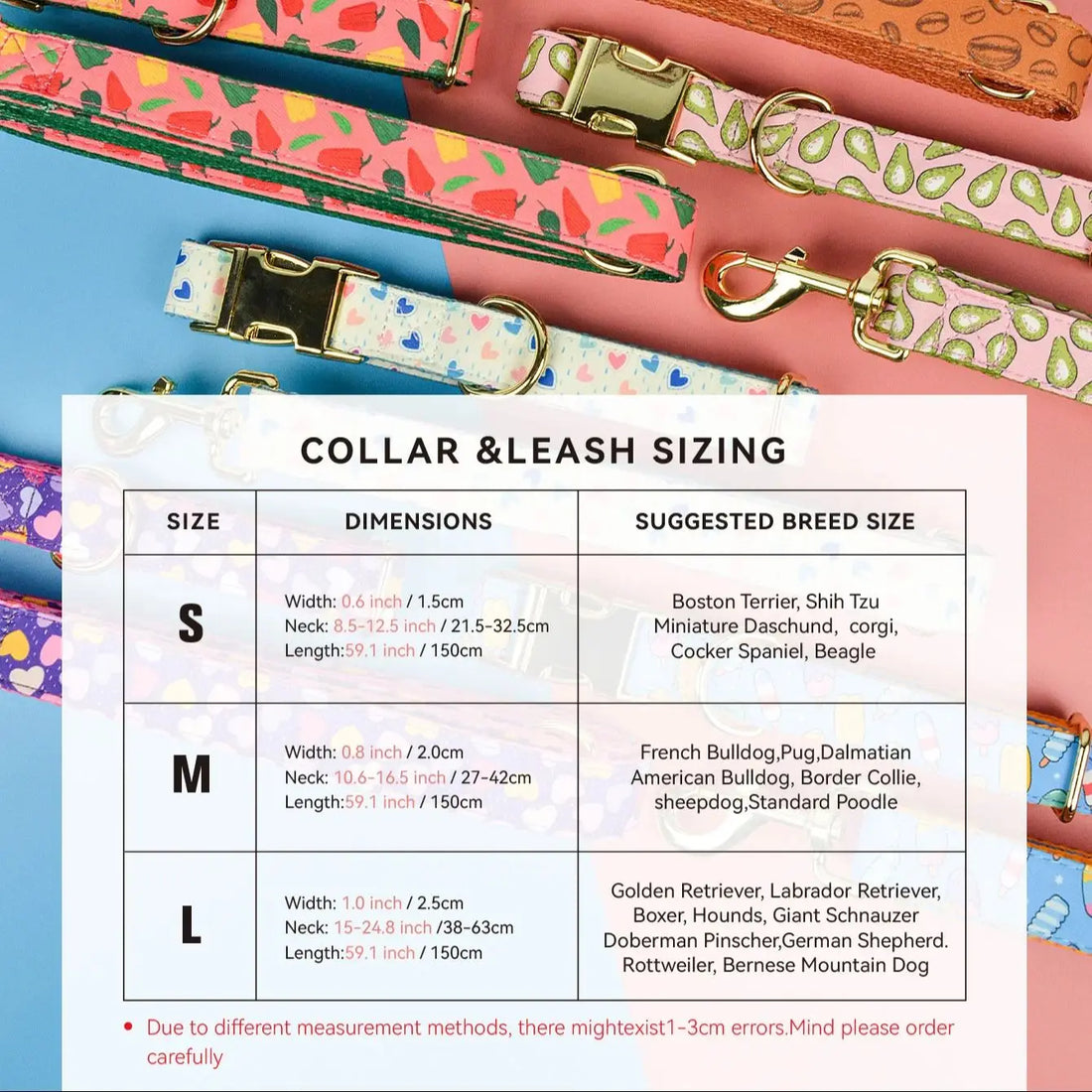 Luxury Brand Summer Colorful Season Adjutable Dog Collar And Leash Set For Small Medium Large Dogs