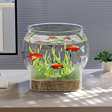 Fish Tank Aquarium Transparent Round Ornamental Portable Goldfish FishBowl Plastic Lightweight Aquarium for Fish Home Desk Decor