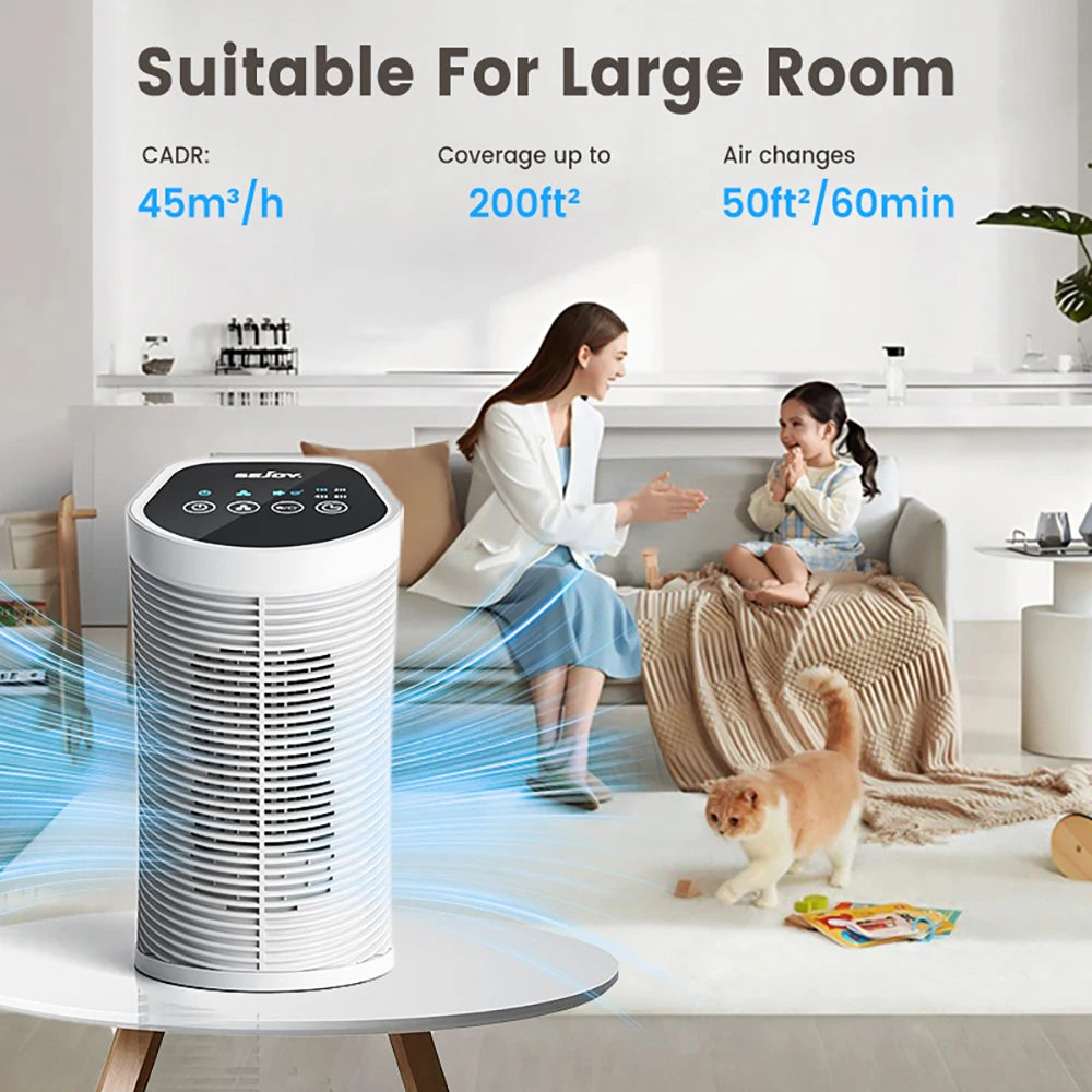 Sejoy Air Purifier HEPA Filter For Indoor 200 Square Feet 99.9% Removal With Ionizer Quiet 3 Speeds Bedroom Pets Air Purifier