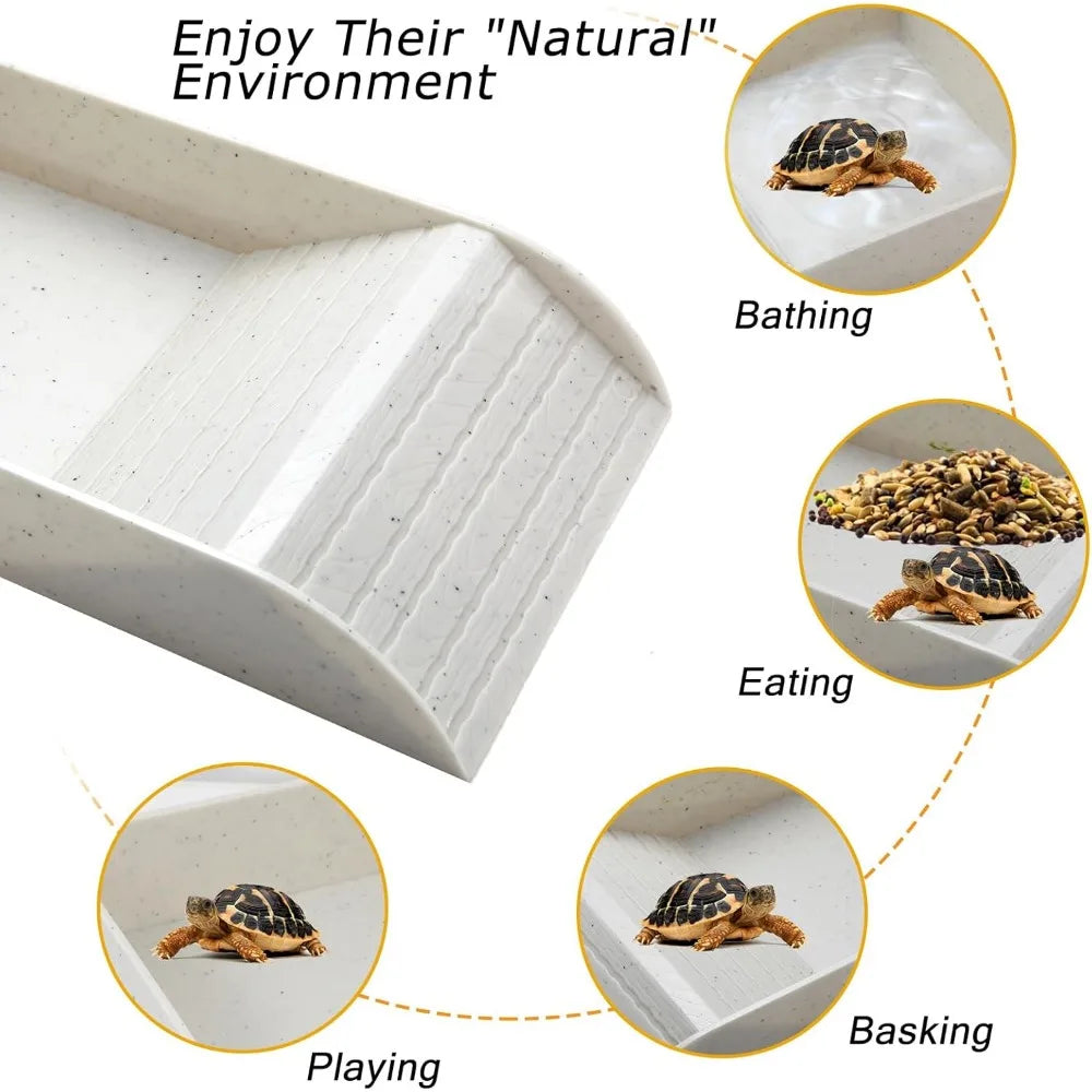 Turtle Bathing Pool Feeding Dish Durable Reptile Water Bowl for Box Turtles Frogs and Pets Easy to Clean Habitat Accessory