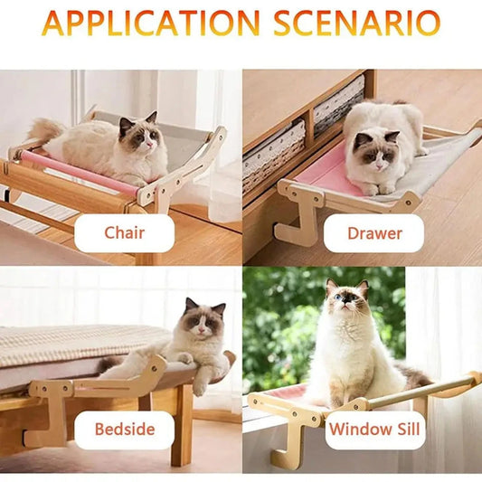 Hanging Wooden Cat Hammock, Sofa House Furniture, Indoor Cozy Sunny Seat, Window Drawers, Chair Backs, Bedside Cat Sleeping Bed