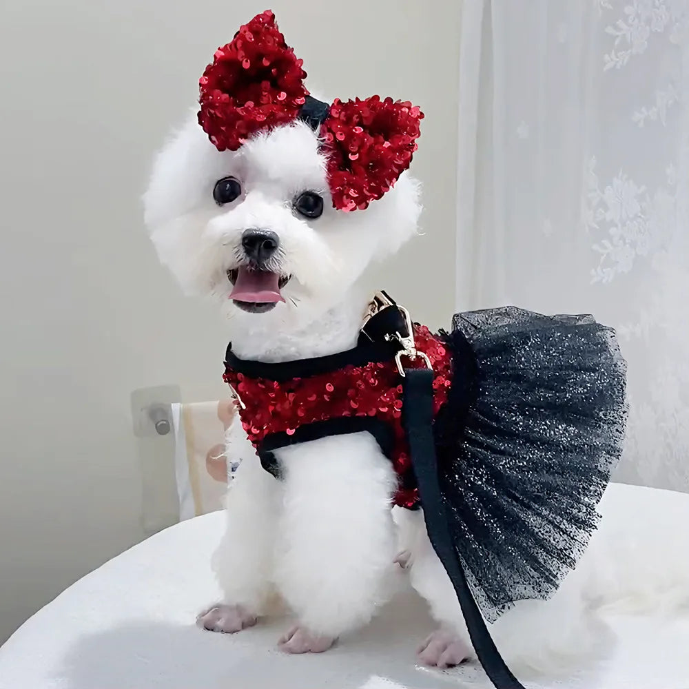 Christmas Dog Tank Top Style Chest Strap Mesh Fluffy Skirt Dog Sequin Chest Back Adjustable Pet Supplies Dog Harness