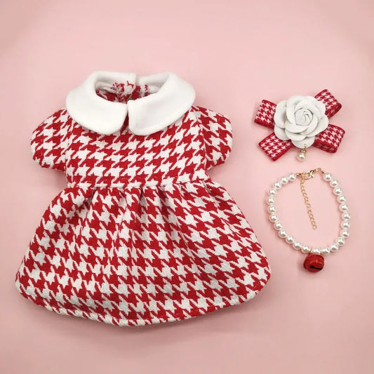 Autumn Winter Christmas Dog Dress Cute Flower Dog Clothes Red Plaid Dress Cat Pet Clothing Coat Dog Dresses for Small Dogs