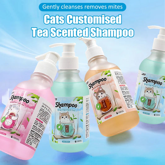 280ml Cat Shower Gel Tea Scent Shampoo Hair Care Bactericidal Mite Removal Anti Itching Deodorant Deep Cleaning Pet Products