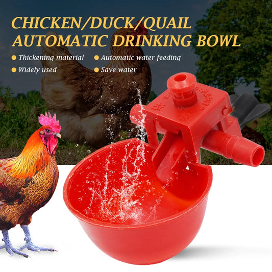 20 Sets Poultry Automatic Water Feeding Bowls 9.5mm, Red Quail Chicken Waterer Bowl Poultry Coop Feeder Water Drinking Cups