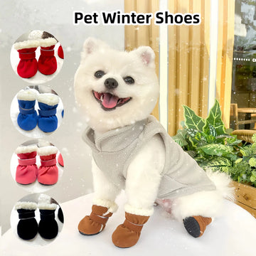 4PCS Winter Dog Shoes Super Warm Anti-Slip Wear-Resistant Dog Outdoor Boots for Small Medium Dogs Cats Puppy Pet Accessories