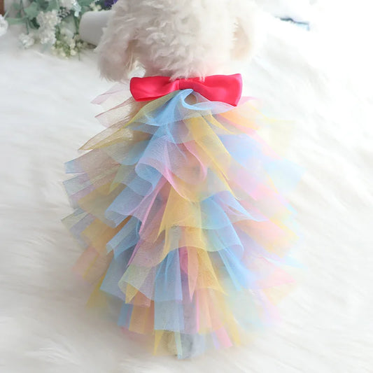 Dog skirt Summer thin Teddy bear small pet clothes colorful gradient Pompadour princess skirt