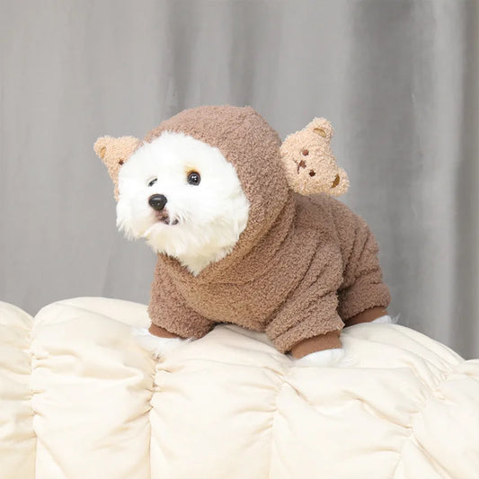 Autumn Winter Dog Hooded Sweater Small Dog Lamb Fleece Clothes Pet Four Legged Winter Clothing Little Bear Ear Dog Teddy Cat