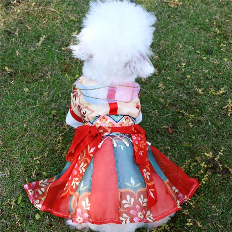 Pet Hanfu Small Dog Summer Dress Thin Teddy Than Bear Pomeranian Dog Clothes Cat Clothes Rabbit Clothes Ancient Style