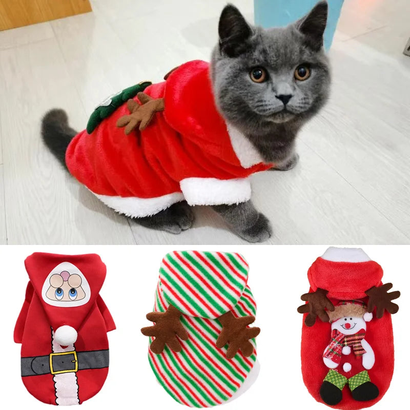 Christmas Sphynx Cat Hooded Sweater Winter Warm Pet Costume for Cats Gotas Katten Garfield Clothes Sweatshirt mascotas Clothing