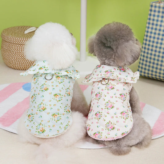 Autumn and Winter Dog Clothes Flower Style Leasable Dog parkas Clothes with Plush Small and Medium-sized Dog Pet Clothes