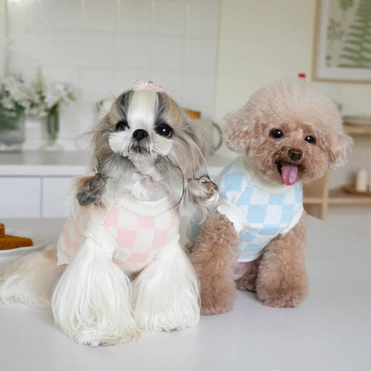 Autumn Winter Pet Clothes Checkerboard Knitting Wool Sweater Vest Warm Cat and Dog Clothes Puppy Clothes Dog Christmas Clothes