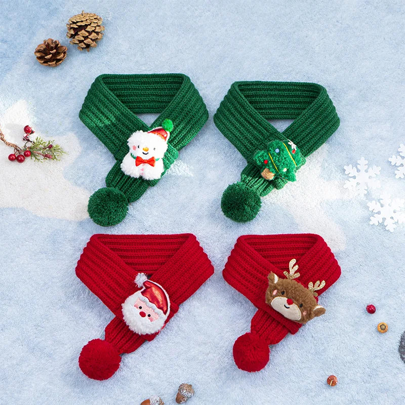 Cute Christmas Pet Scarf Super Warm Cartoon David's Deer Christmas Tree Santa Claus Snowman Scarf for Puppy Cat Pet Supplis