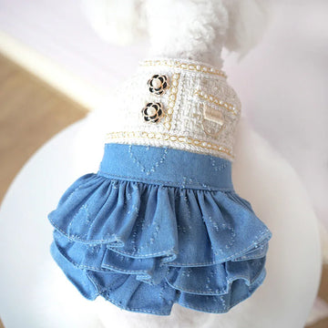 Dog Skirt Winter Fragrant Wind Denim Woolen Dress Cute Two-legged Dog Coat Poodle Puppy Clothes