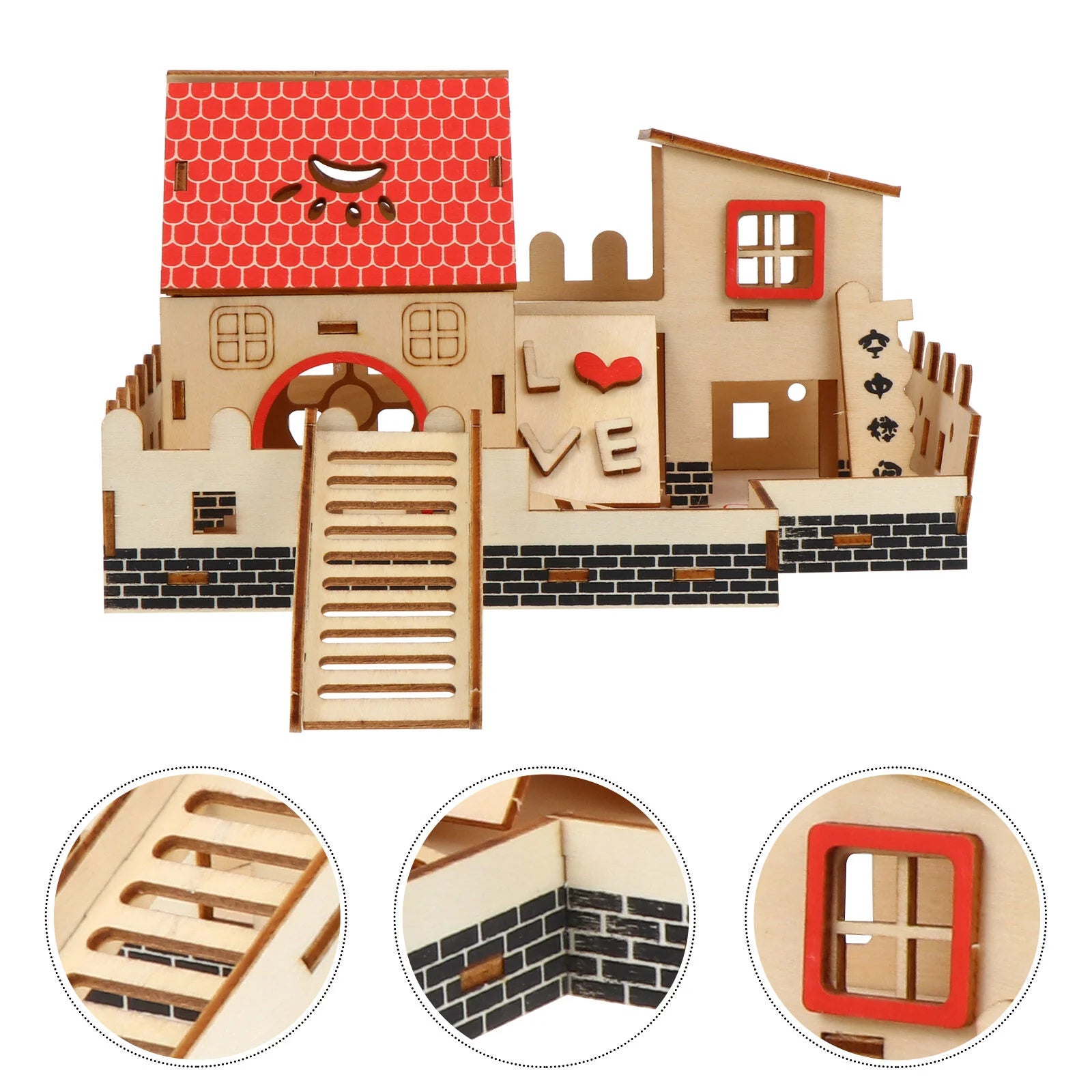 Wooden Hamster House Hamster Hideout Wooden Hut Small Animals Double Layer Villa Rat House Cage Exercise Toy with Ladder Board