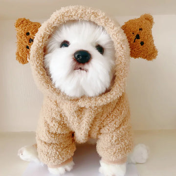 Autumn Winter Dog Hooded Sweater Small Dog Lamb Fleece Clothes Pet Four Legged Winter Clothing Little Bear Ear Dog Teddy Cat