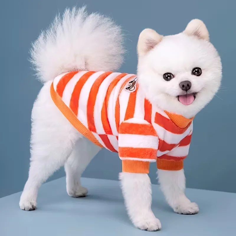 Winter Fleece Pet Clothes Striped Puppy Dog Coat Jacket Small Medium Dogs Sweatshirt Cute Costume Pet Outfits