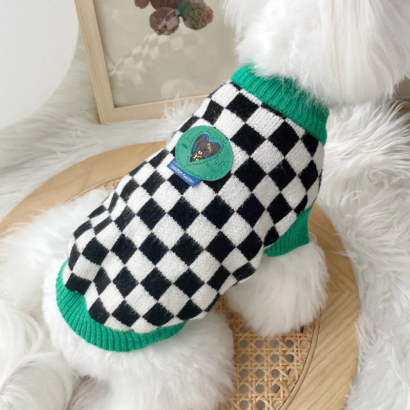 Black White Checkerboard Sweater Pet Dog Clothes Teddy Yorkshire Schnauzer Maltese Cat Small Dog Autumn Winter Dog Warm Sweater