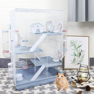 Hot Sell 70cm large 4 story luxury plastic blue wire metal small animal pet ferret hamster house cage with accessories