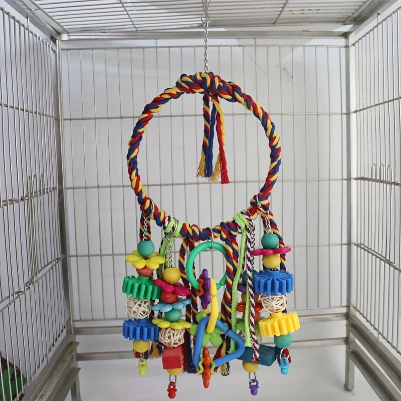 Assorted Pendant Accessories, Wooden Parrot Stress Relief Toys Colorful Swing Rings for Birds Chew Toys for Parrots Random Color