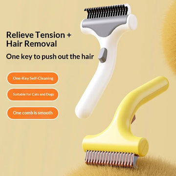 New Pet Detangling Brush Deshedding Tool - One Button Hair Removal Comb for Cats Dogs Grooming and Fur Care