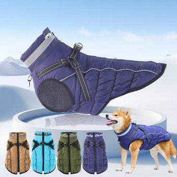 Medium to large dogs winter warm cotton coat night reflective shoulder strap that can be pulled jacket plush waterproof jacket