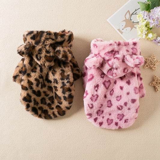 Leopard  Dog Hoodie Coat Pet Thick Jacket Winter Overcoat Doggy Thermal Cotton-Padded Clothes Puppy Outfits Cat Sweatshirt