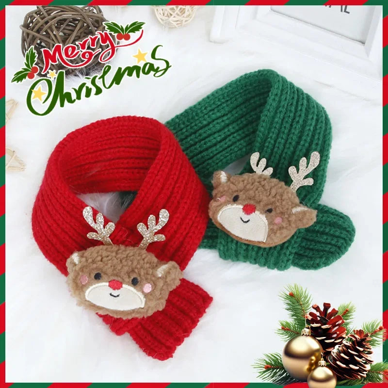 New Pet Knitted Christmas Scarf Cat Dog Yarn Cartoon Elk Snowman Warm Plush Hat Set Dog Accessories for Small Dogs