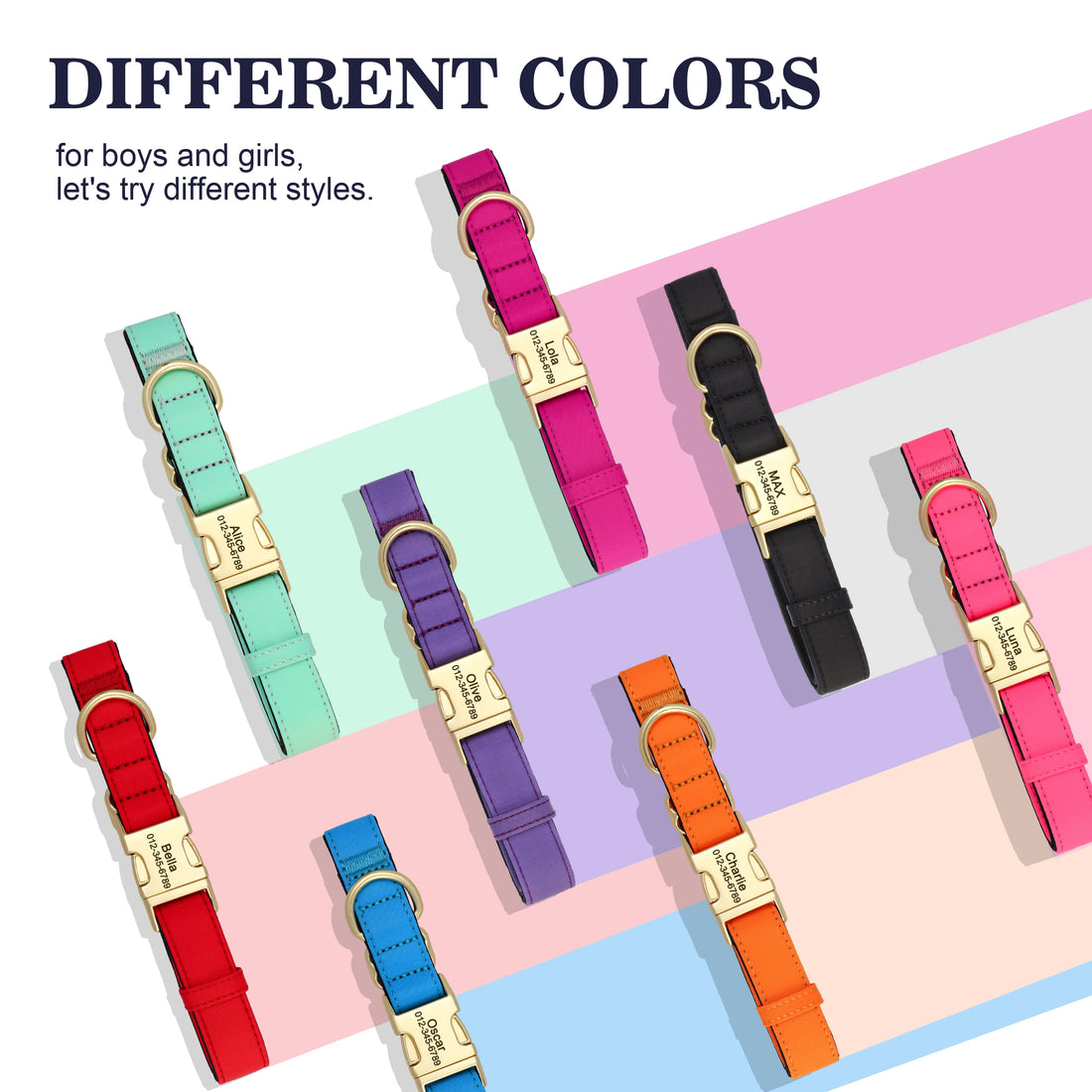 8 Colors Nylon Dog Collar Personalized Dog Collars Colorful Custom Pet ID Collars Necklace Breathable for Small Medium Dogs Pug
