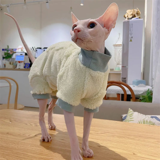 Elegant Warm Sphynx Cat Turtleneck Sweater Hairless Cat Clothes Soft Winter Coat Thickening Sweet Fleece Jumpsuit for Kittens