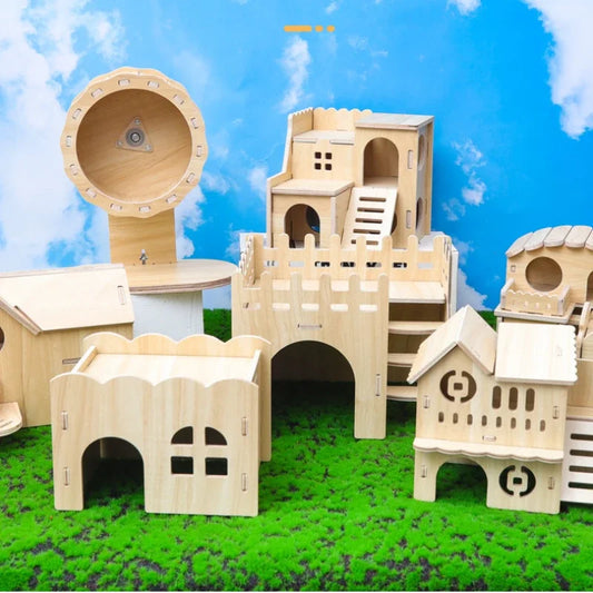 Hamster Wooden Small Villa Swing Seesaw Small Nest Solid Wood Small House Hamster Sleeping Nest Hide Out Quail Rutin Chicken Toy