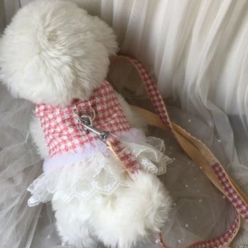 Pet Plaid Chest Back Cute Lace Traction Bichons Teddy Dog Outgoing Chest Back Clothes Small and Medium Dog Cute Dog Harness