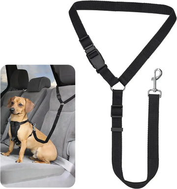 3 in 1 Pet Dog Car Seatbelt Leash, Retractable Restraint Secures to Vehicle Headrest & Dog Seatbelt Tether with Poop Bag Holder