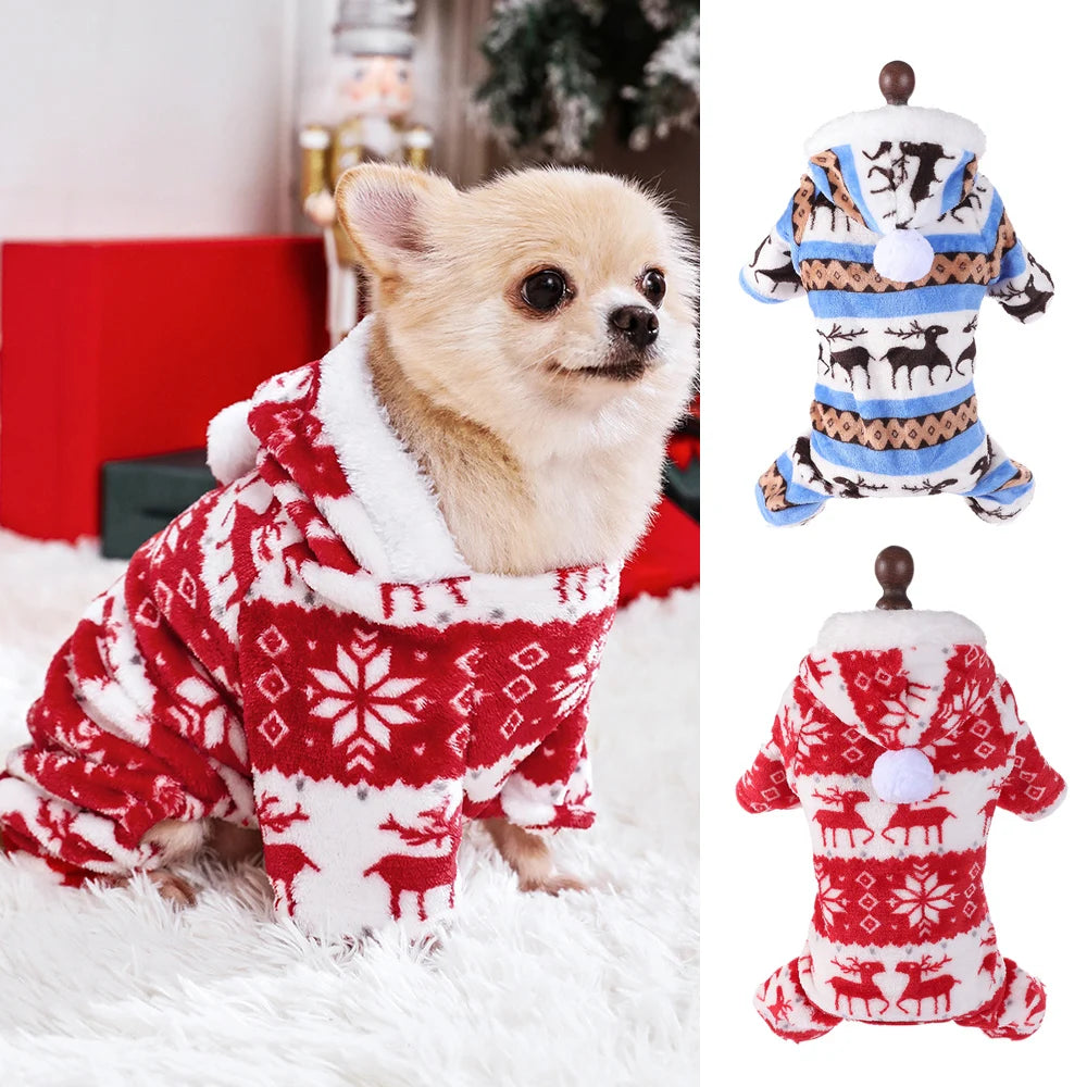 Dog Pajamas Warm Christmas Dog Coat Fleece Thermal Dog Clothes Winter Puppy Jumpsuits Overalls for Small Medium Dogs Cat Apparel