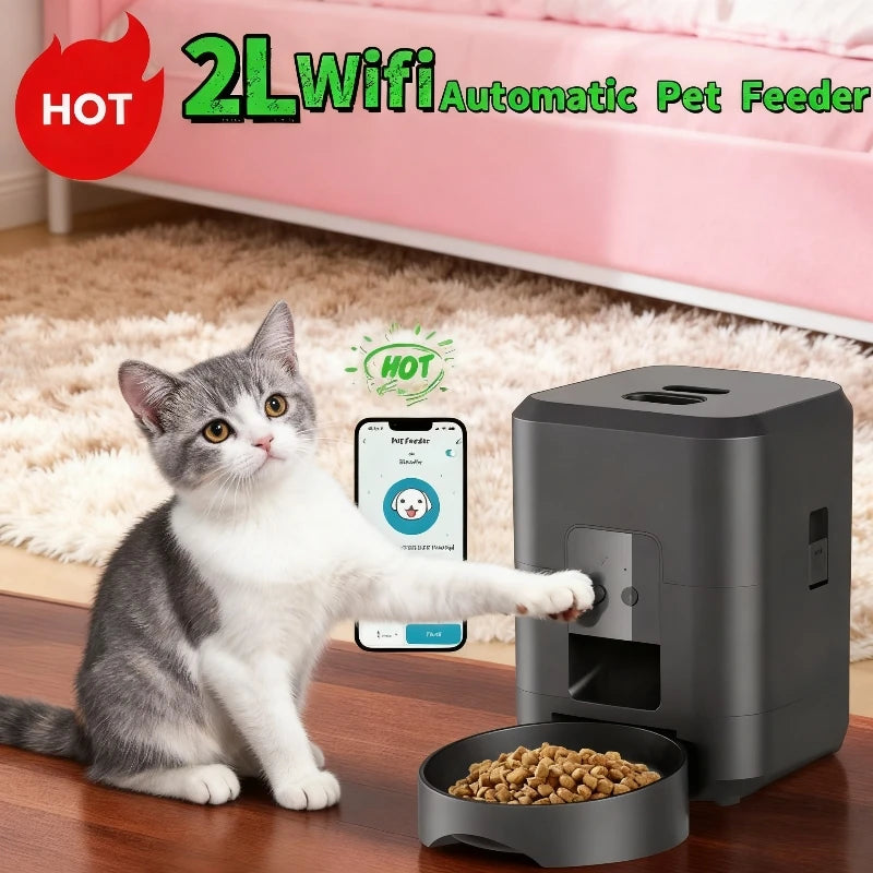 2L Wireless Automatic Pet Feeder Smart Cat and Dog Food Dispenser App Controlled Slow and Quantitative Feeding Cat Accessories