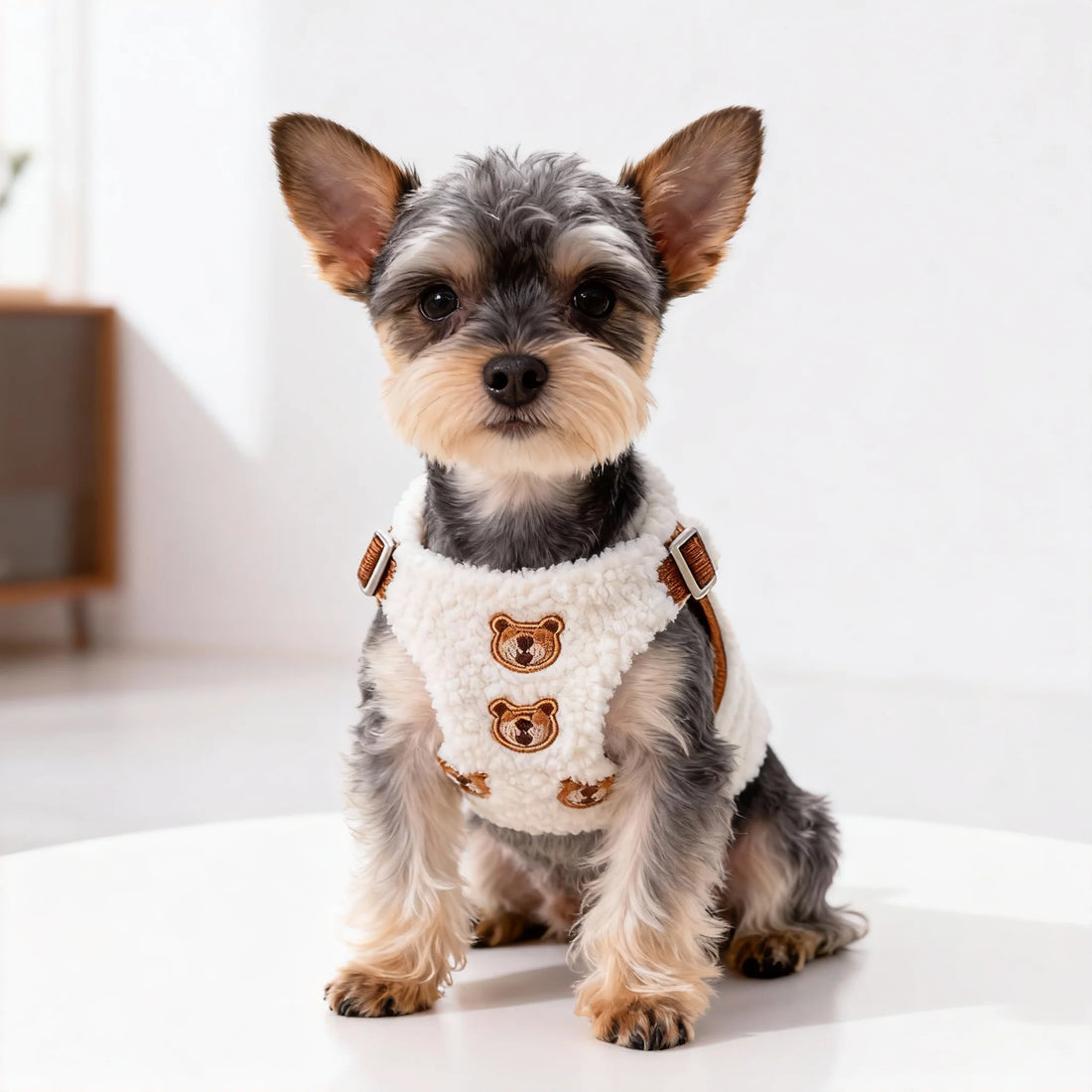 Sherpa Dog Harness & Leash Set with Vest - Cozy Warm Outfit for Puppy Small Dogs and Cats, Cute Plush Winter Gear