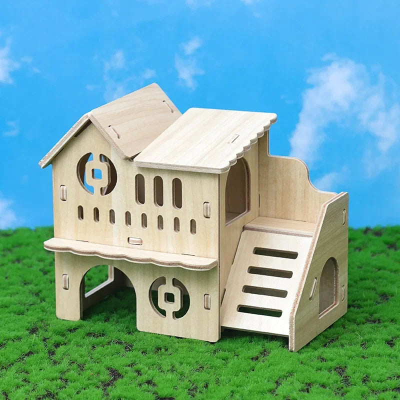 Hamster Wooden Small Villa Swing Seesaw Small Nest Solid Wood Small House Hamster Sleeping Nest Hide Out Quail Rutin Chicken Toy