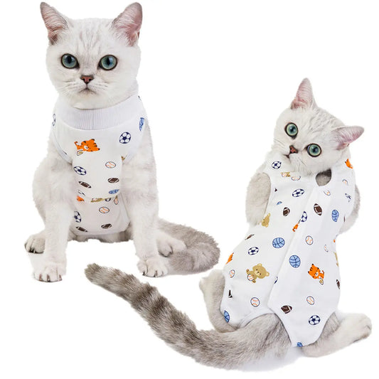 Cat Weaning Sterilization Suit Small Dog Cats Jumpsuit Anti-lick Recovery Clothing After Surgery Cute Print Pet Care Clothes